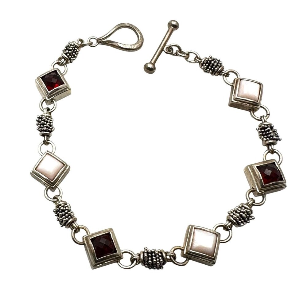 Michael Dawkins Sterling Silver Blue Gemstone Pearl Bracelet 8 Inch 19 Grams